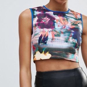 Clover Canyon Neoprene Floral Print Crop Top small